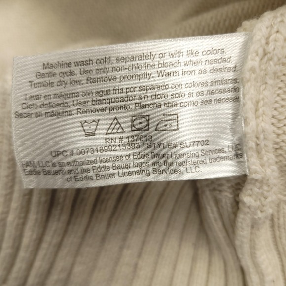 Eddie Bauer Sweater Mens Medium Beige Stripe 1/4 Zip Mock Neck Cotton Pullover - Picture 6 of 14
